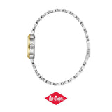Lee Cooper Women's Analog Watch with White Ceramic Dial and Silver/Gold Stainless Steel Band, LC08358.220