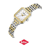 Lee Cooper Women's Analog Watch with White Ceramic Dial and Silver/Gold Stainless Steel Band, LC08358.220