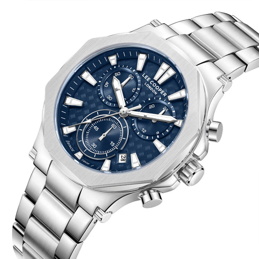 Lee Cooper Men's Multifunction Watch with Dark Blue Dial and Stainless Steel Band, LC08361.390