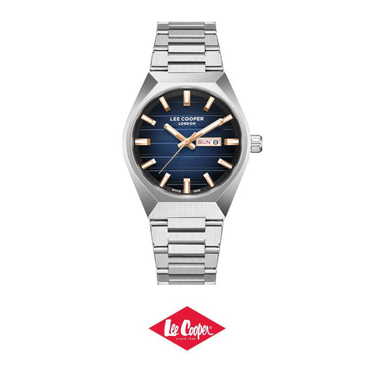 Lee Cooper Men's Date Analog Watch with Blue To Black Dial and Stainless Steel Band, LC08363.391