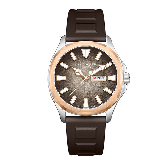 Lee Cooper Men's Analog Watch Gift Set with Brown Dial and Brown Silicone Band ,LC08364.542