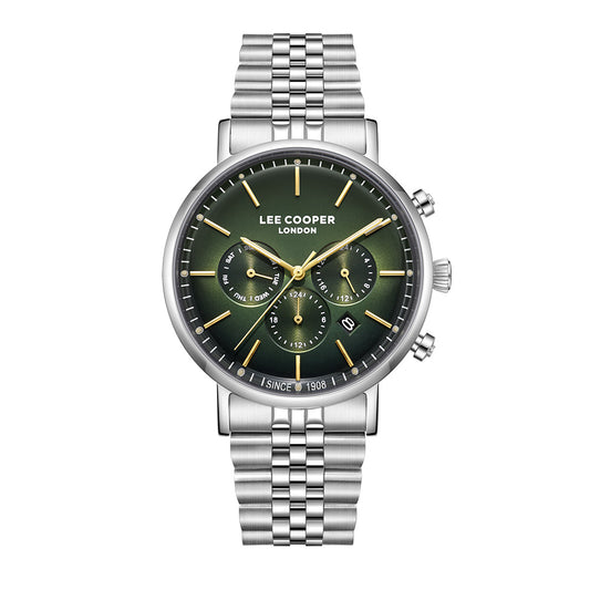 Lee Cooper Men's Multifunction Watch with Green Dial and Stainless Steel Band, LC08372.370