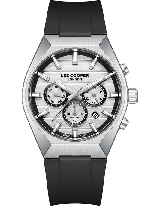 Lee Cooper Men's Multifunction Watch with Silver Dial and Black Silicone Band, LC08388.331