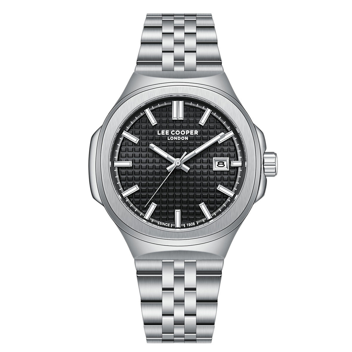 Lee Cooper Men's Date Analog Watch with Gunmetal Black Dial and Stainless Steel Band, LC08395.350