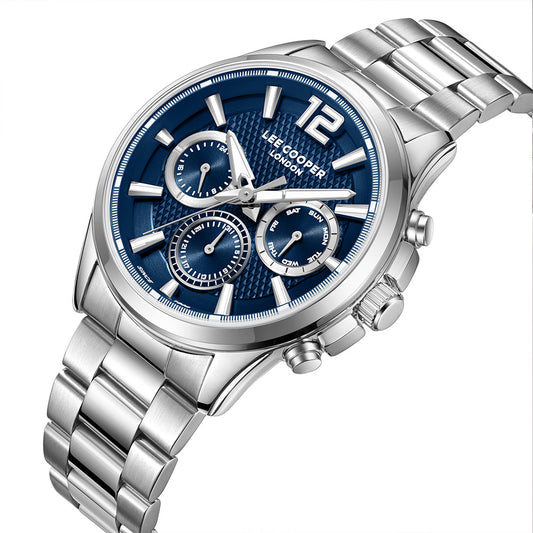 Lee Cooper Men's Multifunction Watch with Dark Blue Dial and Stainless Steel Band, LC08396.390