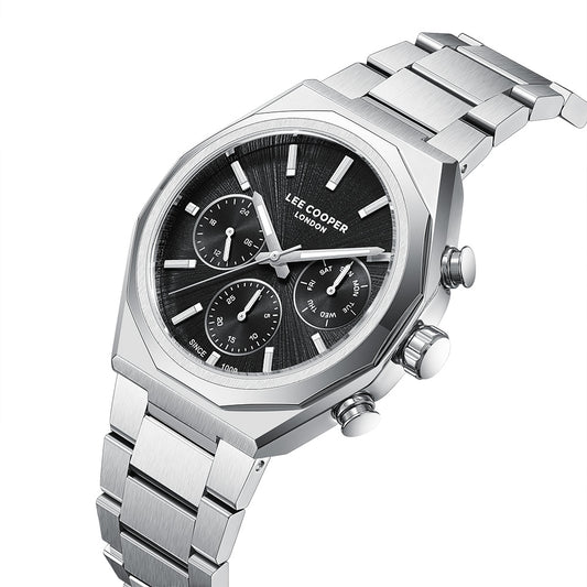 Lee Cooper Men's Multifunction Watch with Gunmetal Black Dial and Stainless Steel Band, LC08402.350
