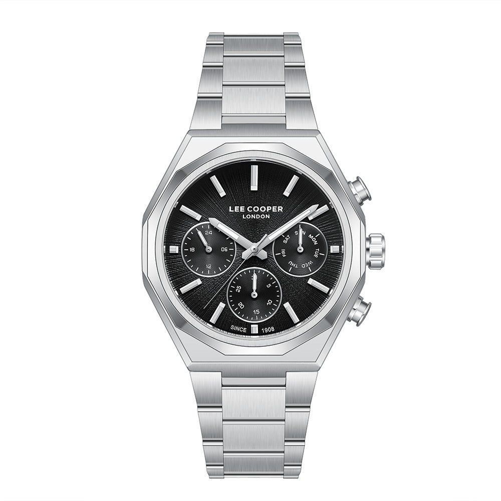 Lee Cooper Men's Multifunction Watch with Gunmetal Black Dial and Stainless Steel Band, LC08402.350