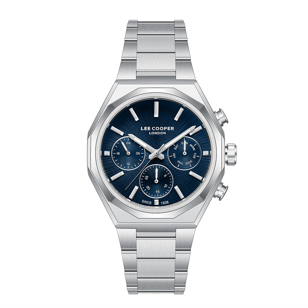 Lee Cooper Men's Multifunction Watch with Dark Blue Dial and Stainless Steel Band, LC08402.390