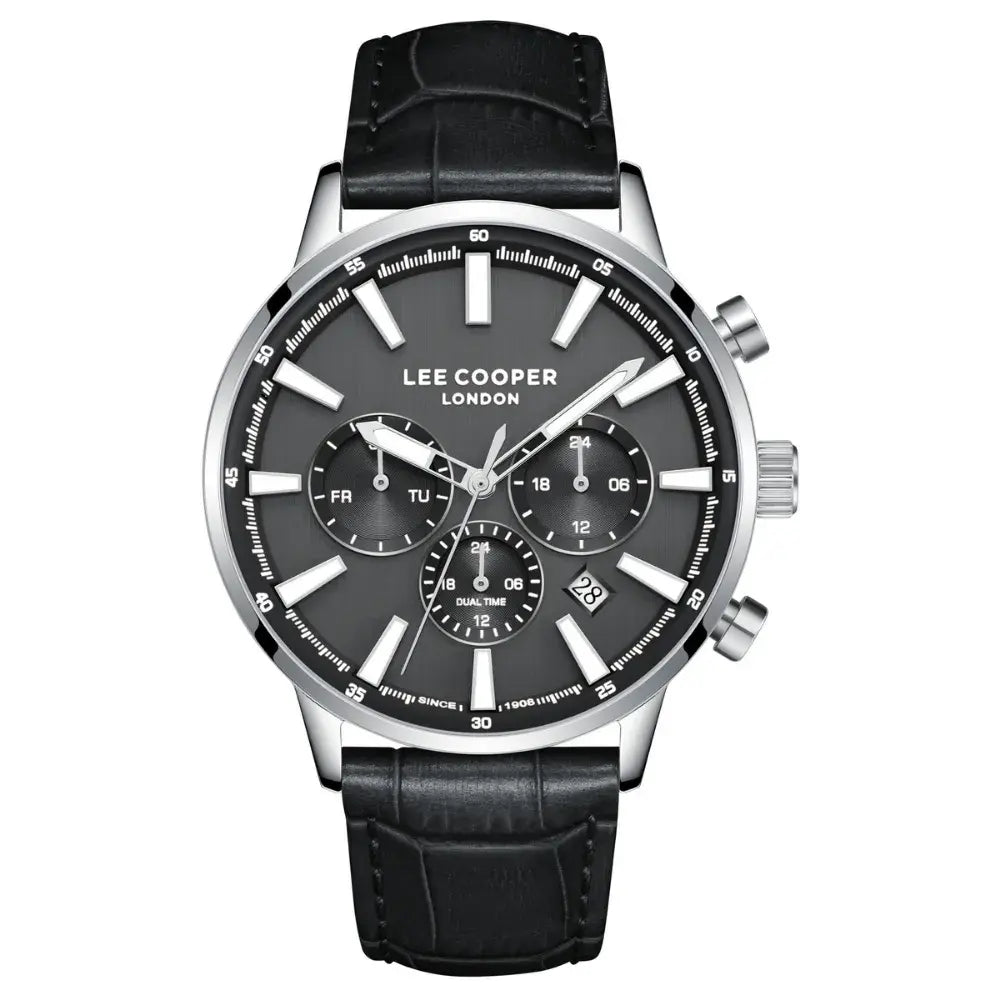 Lee Cooper Men's Multifunction Watch with Black Dial and Black Leather Band, LC08401.351