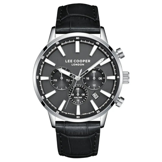 Lee Cooper Men's Multifunction Watch with Black Dial and Black Leather Band, LC08401.351