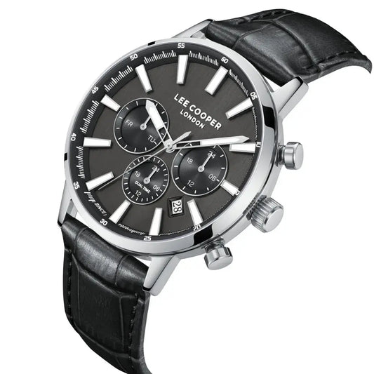 Lee Cooper Men's Multifunction Watch with Black Dial and Black Leather Band, LC08401.351