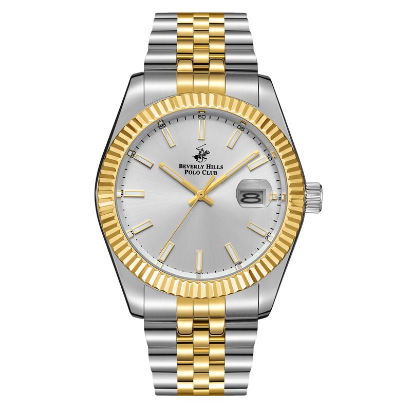 Beverly Hills Polo Club Men's Watch Analog Silver Dial with Silver/Gold Stainless Steel Band, BP3018X.230