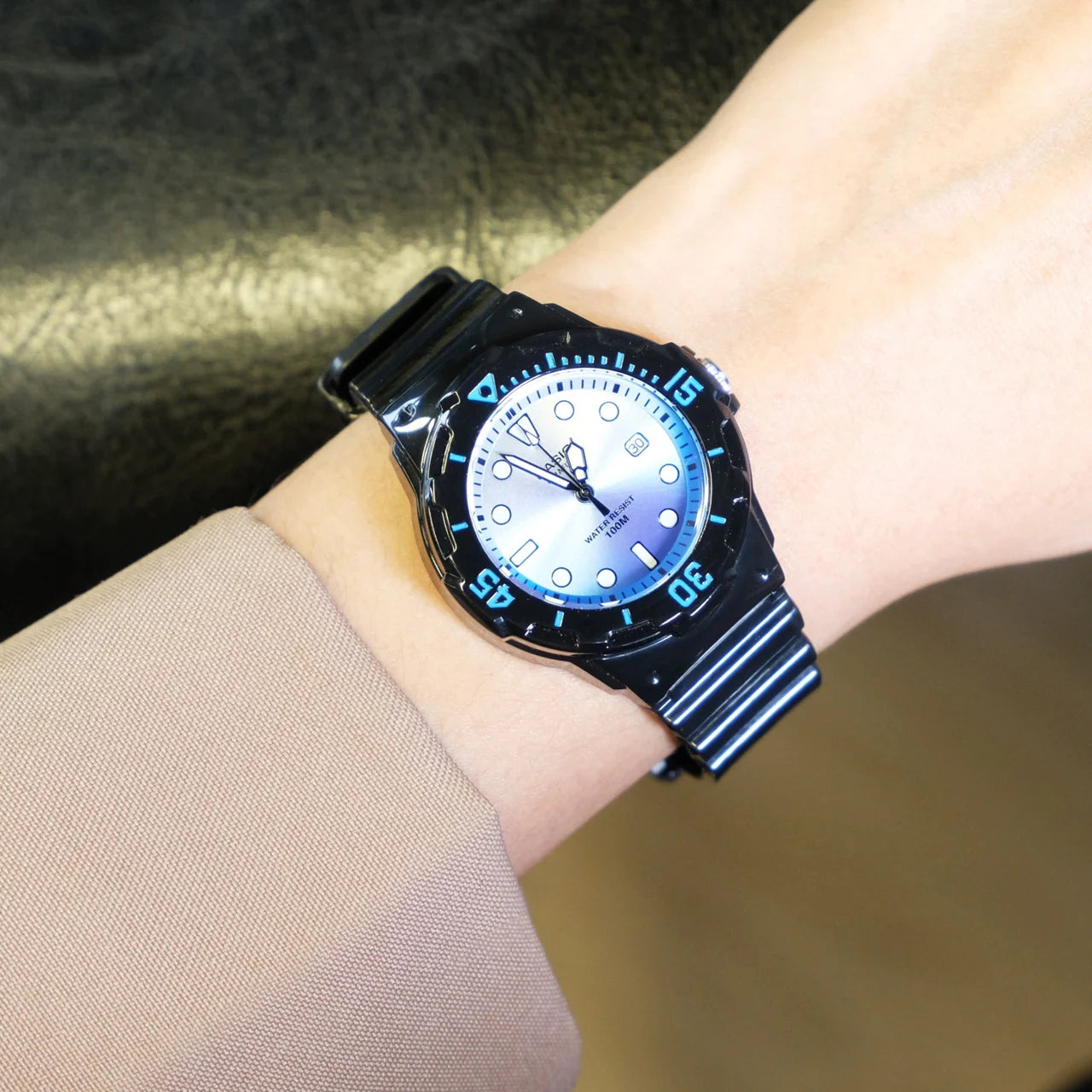 Casio Women's Watch Analog, White & Blue Dial Black Resin Strap, LRW-200H-2EVDR