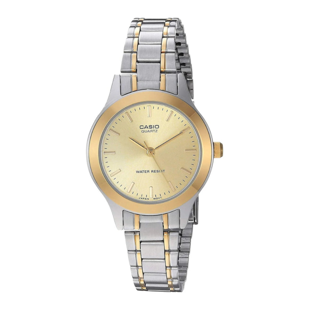 Casio Women's Watch Analog, Gold Dial Silver & Gold Stainless Steel Strap, LTP-1128G-9ARDF