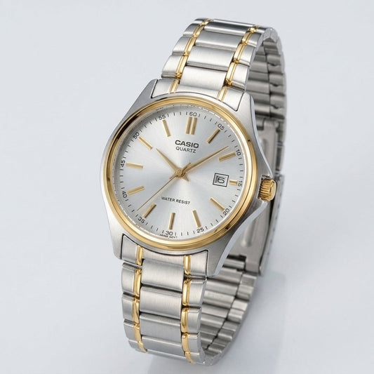 Casio Women's Watch Analog, Silver Dial Silver & Gold Stainless Steel Strap, LTP-1183G-7ADF