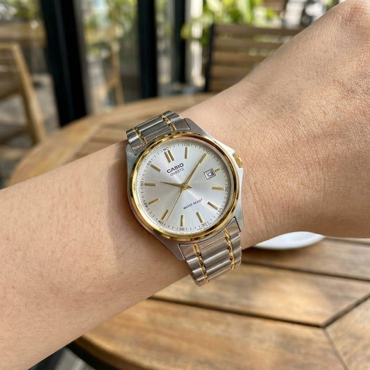 Casio Women's Watch Analog, Silver Dial Silver & Gold Stainless Steel Strap, LTP-1183G-7ADF