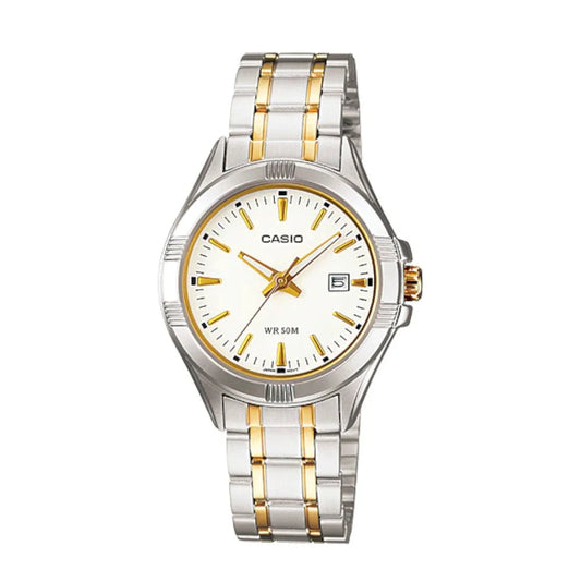 Casio Women's Watch Analog, White Dial Silver & Gold Stainless Steel Strap, LTP-1308SG-7AVD
