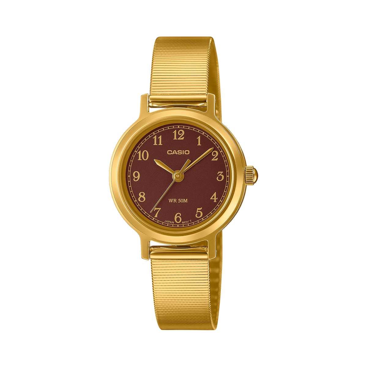 Casio Women's Watch Analog Maroon Dial with Gold Stainless Steel Band, LTP-B170G-5BVDF