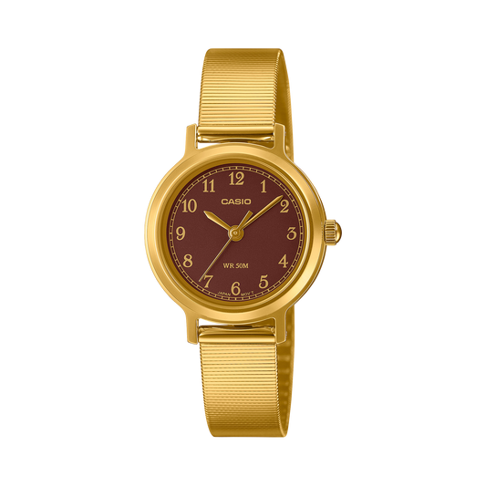 Casio men analog watch, red dial with gold stainless steel band, model CS-LTP-B170G-5BVDF, Bahrain