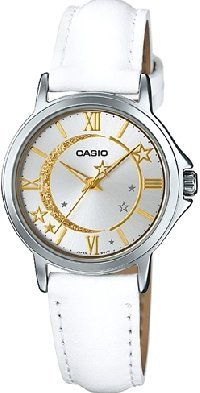 Casio, Womenâ€™s Watch Analog,White Dial White Leather band, LTP-E121L-7ADF