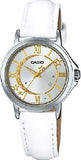 Casio, Womenâ€™s Watch Analog,White Dial White Leather band, LTP-E121L-7ADF