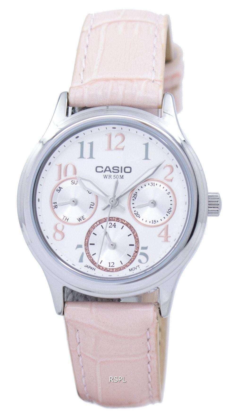 Casio, Womenâ€™s Watch Analog, White Dial Pink Leather Band, LTP-E306L-4BVDF
