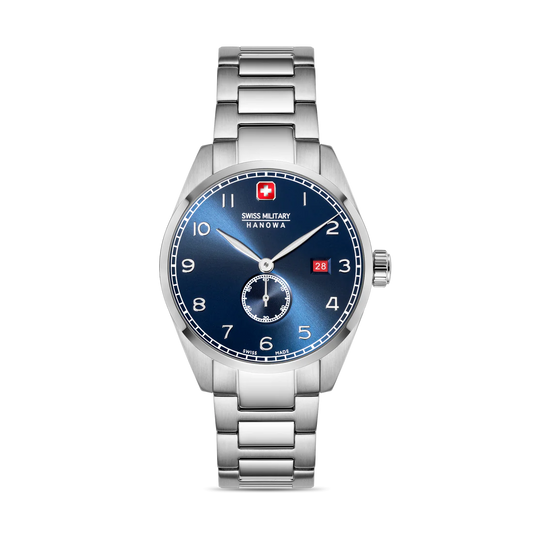 Swiss Military Hanowa Men's Analog Watch Blue Dial with Silver Stainless Steel Bracelet, SMWGH0000705