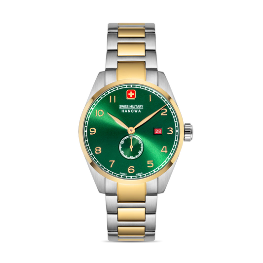 Swiss Military Hanowa Men's Analog Watch Green Dial with Two-Tone Stainless Steel Bracelet, SMWGH0000760