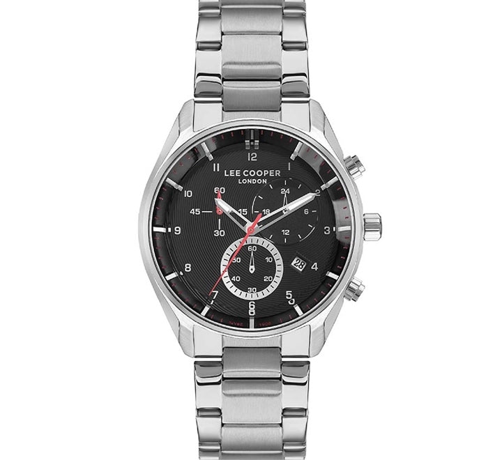 Lee Cooper Men's Watch Analog, Black Dial  Stainless Steel Silver Strap, LC07351.350