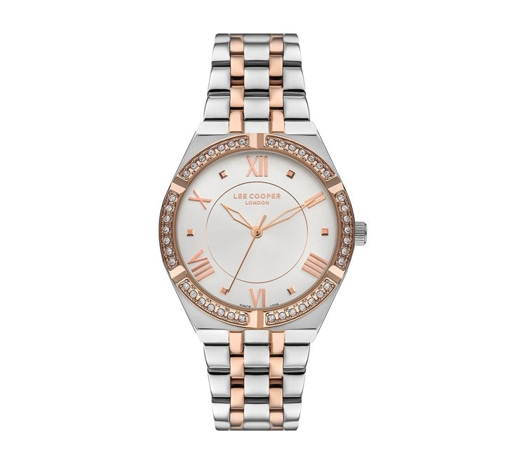 Lee Cooper Women's Watch Analog, White Dial, Two Tone Silver Stainless Steel Strap, LC07382.530 