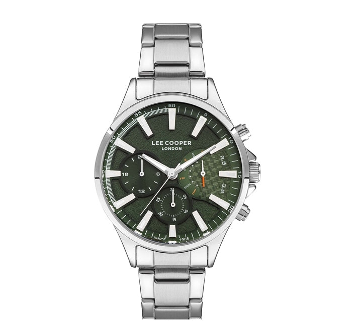 Lee Cooper Men's Watch Analog, Green Dial, Silver Stainless Steel Strap, LC07394.370