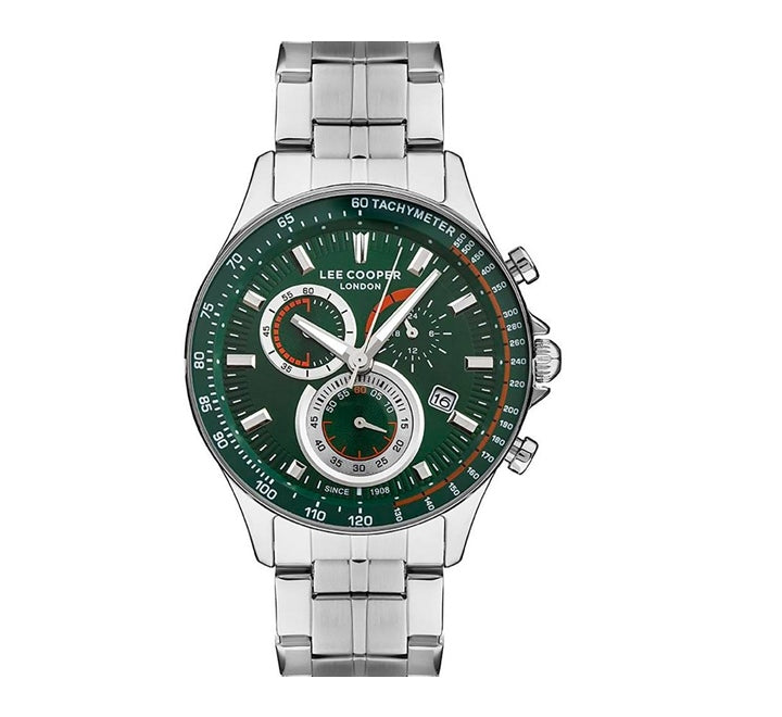 Lee Cooper Men's Watch Analog, Green Dial, Silver Stainless Steel Strap, LC07403.390
