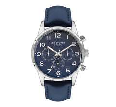 Lee Cooper Men's Watch Analog,  Navy Blue Dial, Blue Leather Strap, LC07404.399