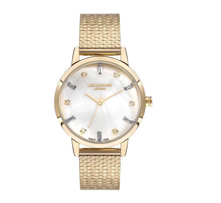 Lee Cooper Women's Watch Analog, White Dial, Gold Stainless Steel Strap, LC07409.120 