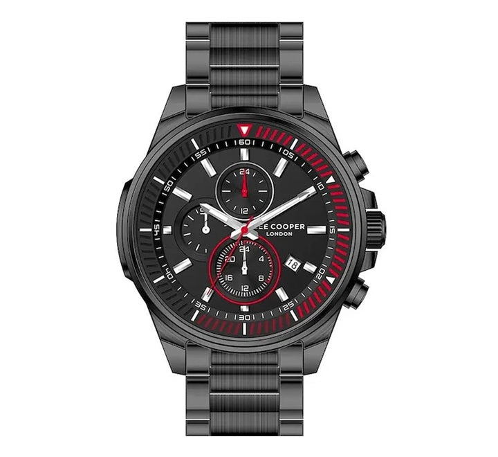 Lee Cooper Men's Watch Multi Function Analog, Black Dial, Black Stainless Steel Strap, LC07486.050 