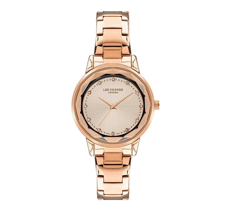 Lee Cooper Women's Watch Analog, Rose Gold Dial, Rose Gold Stainless Steel Strap, LC07501.410 