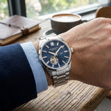 Quantum Men's Automatic Watch Dark Blue Dial Silver Metal Band, QMG1192.390