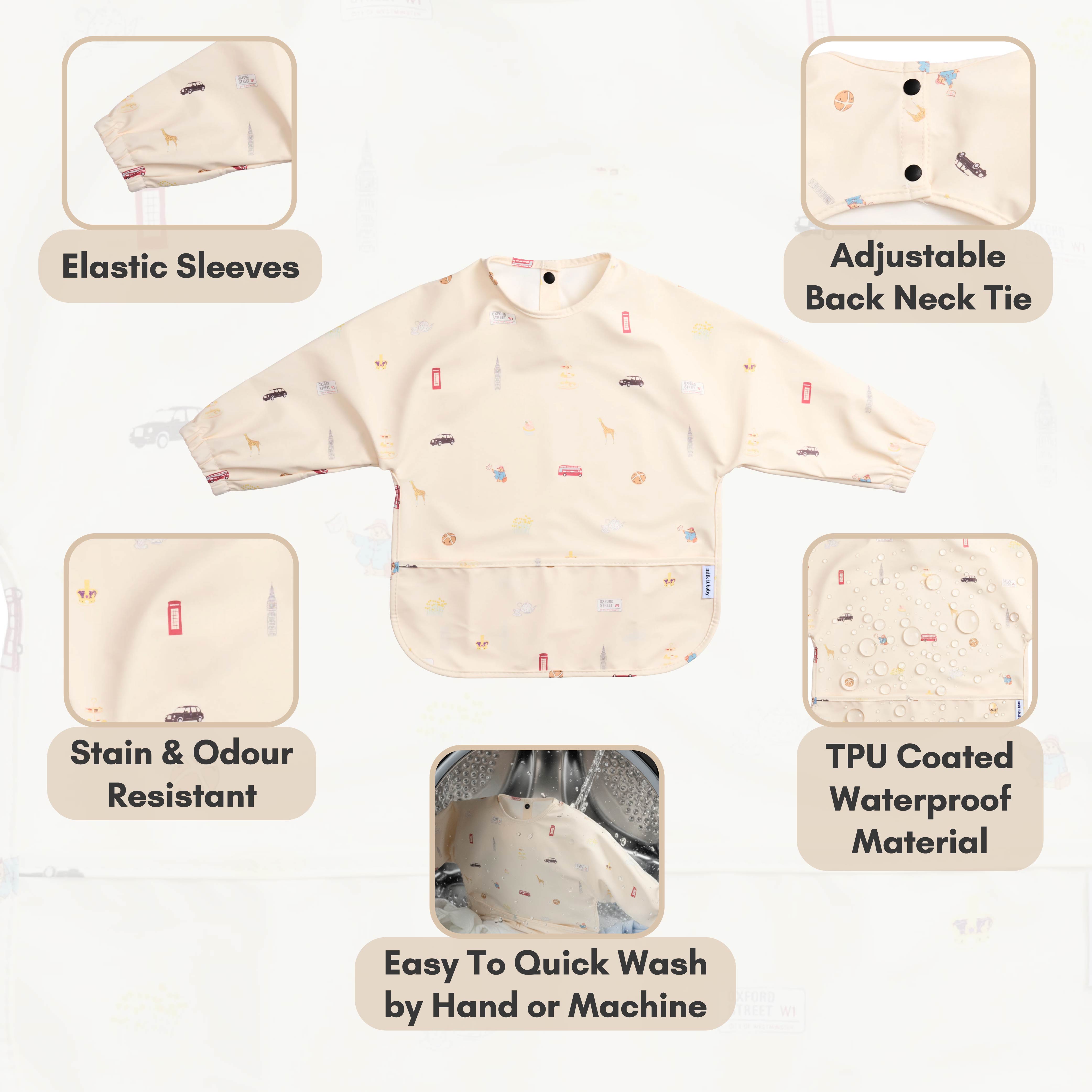 Milk It Baby Water Proof Sleeved Bib, London City, MI-SBLN007S