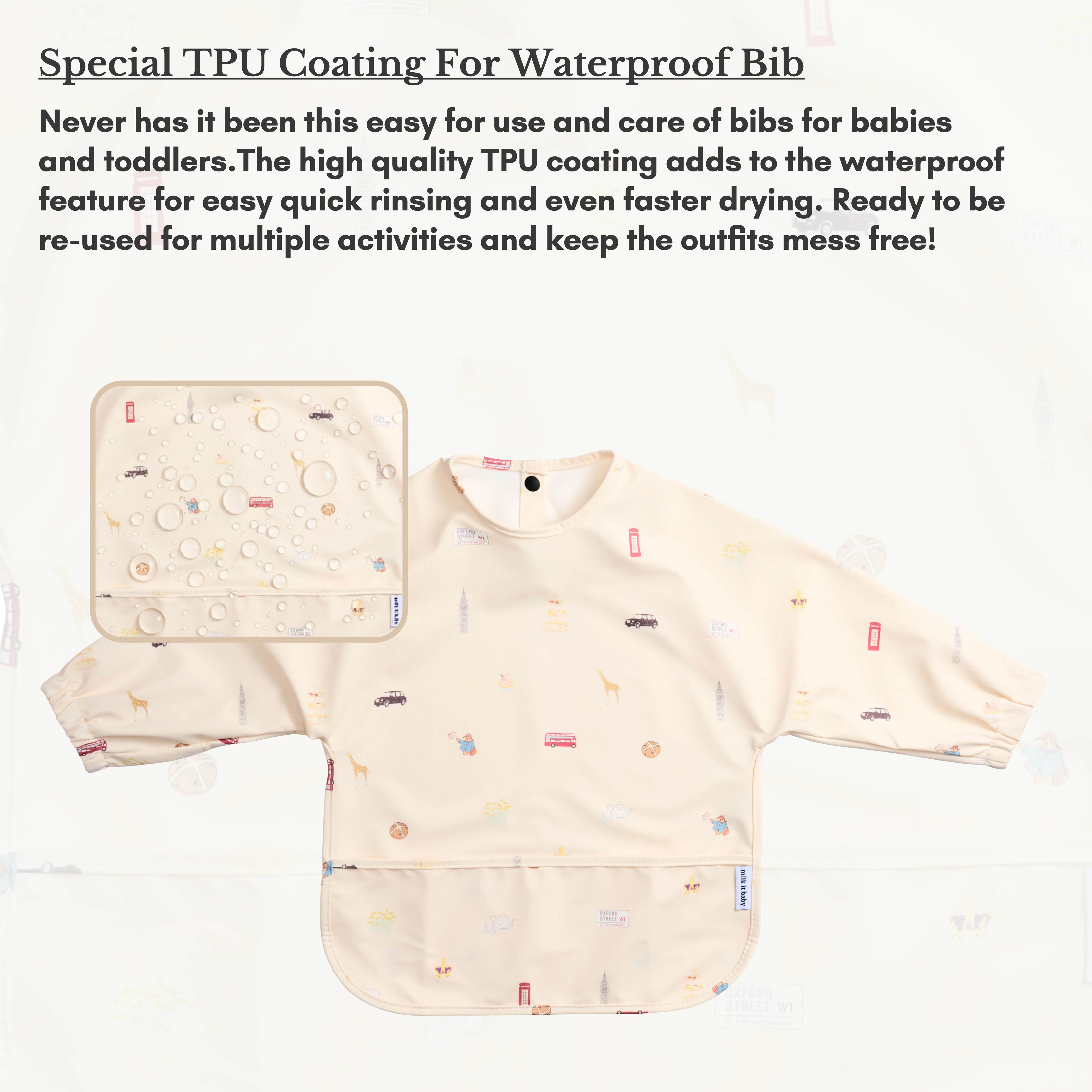 Milk It Baby Water Proof Sleeved Bib, London City, MI-SBLN007S