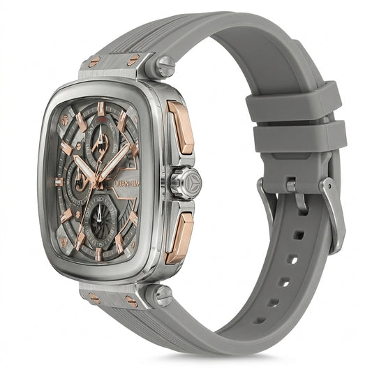 Quantum Men's Multifunction Watch Silver Dial Grey Silicone Band, PWG1014.336