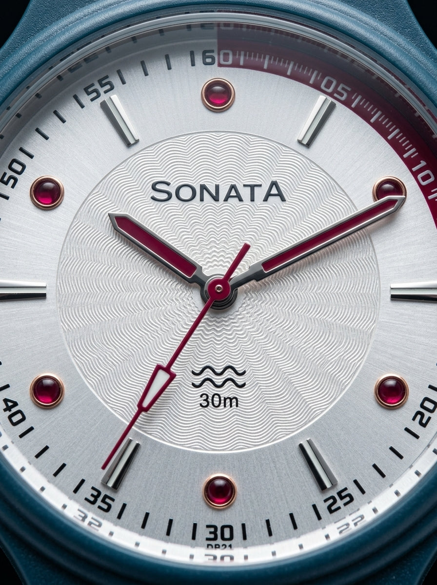 Sonata Men's Watch Analog Silver Dial With Blue Plastic Strap, 7964PP03