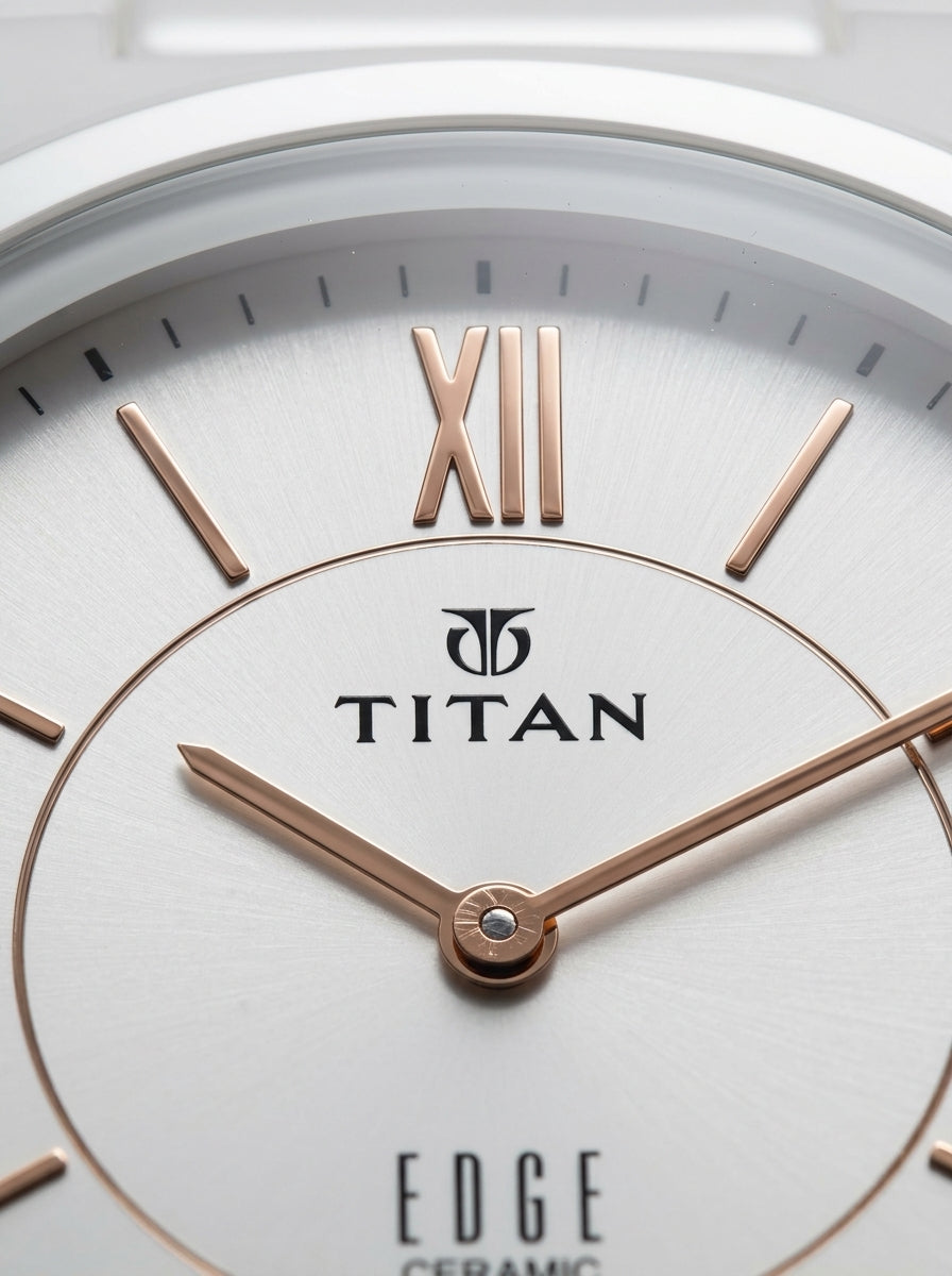 Titan Edge Ceramic Quartz Analog Men's Watch with White Dial and White Strap, 1696QC04