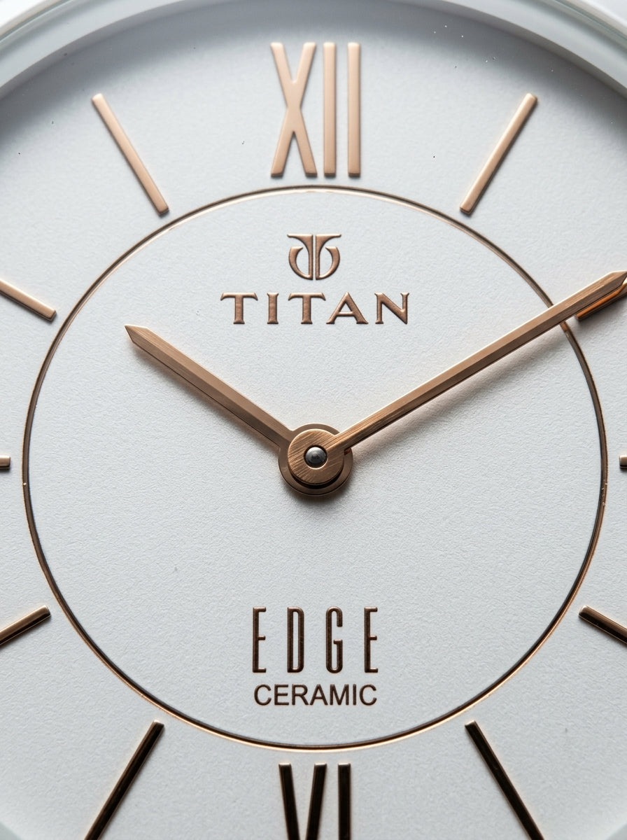 Titan Edge Ceramic Quartz Analog Men's Watch with White Dial and White Strap, 1696QC04