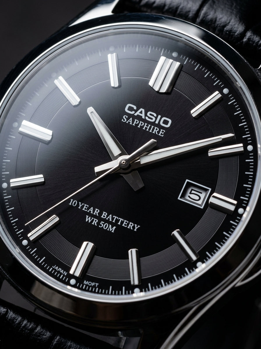 Casio, Men's Watch Analog, Black Dial Black Leather Band, MTS-100L-1AVDF product image