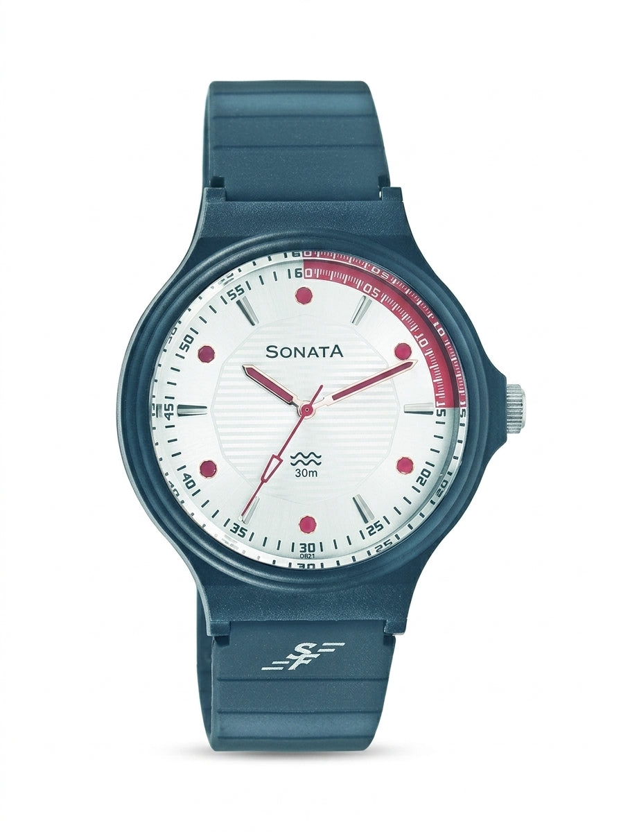 Sonata, Men, Analog, Watch, Silver Dial, Plastic Strap, 7964PP03