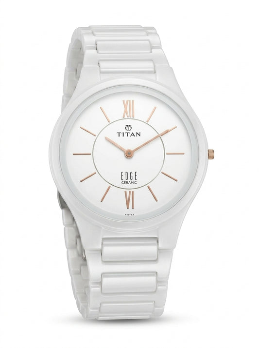 Titan Edge Ceramic Quartz Analog Men's Watch with White Dial and White Strap, 1696QC04