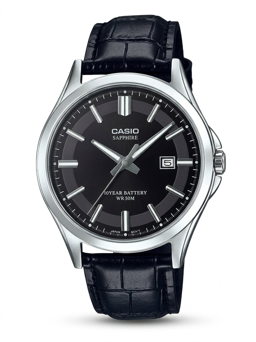 Casio, Men's Watch Analog, Black Dial Black Leather Band, MTS-100L-1AVDF product image
