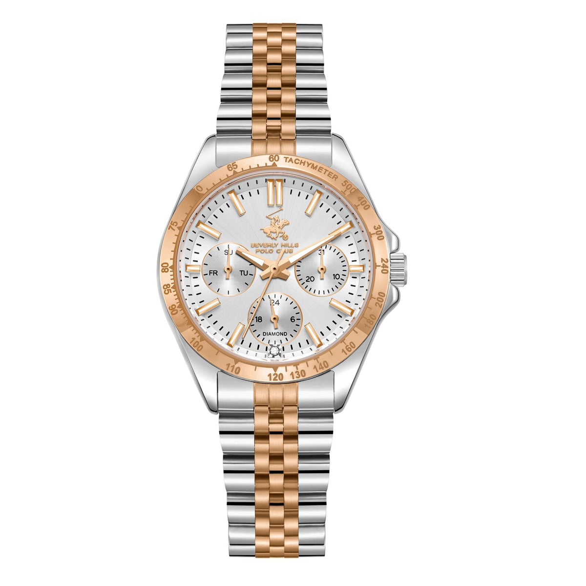 Beverly Hills Polo Club Women's Watch Analog Silver Dial with Two-Toned Stainless Steel Band,  BP3771C.530