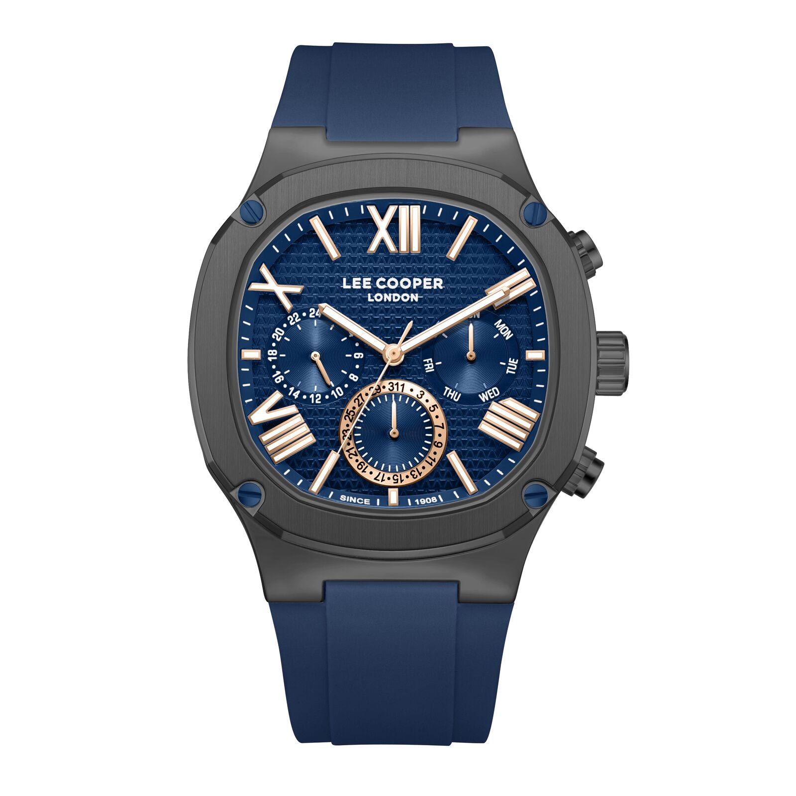 Lee Cooper Men's Watch Analog Blue Dial with Blue Silicone Strap, LC08150.099