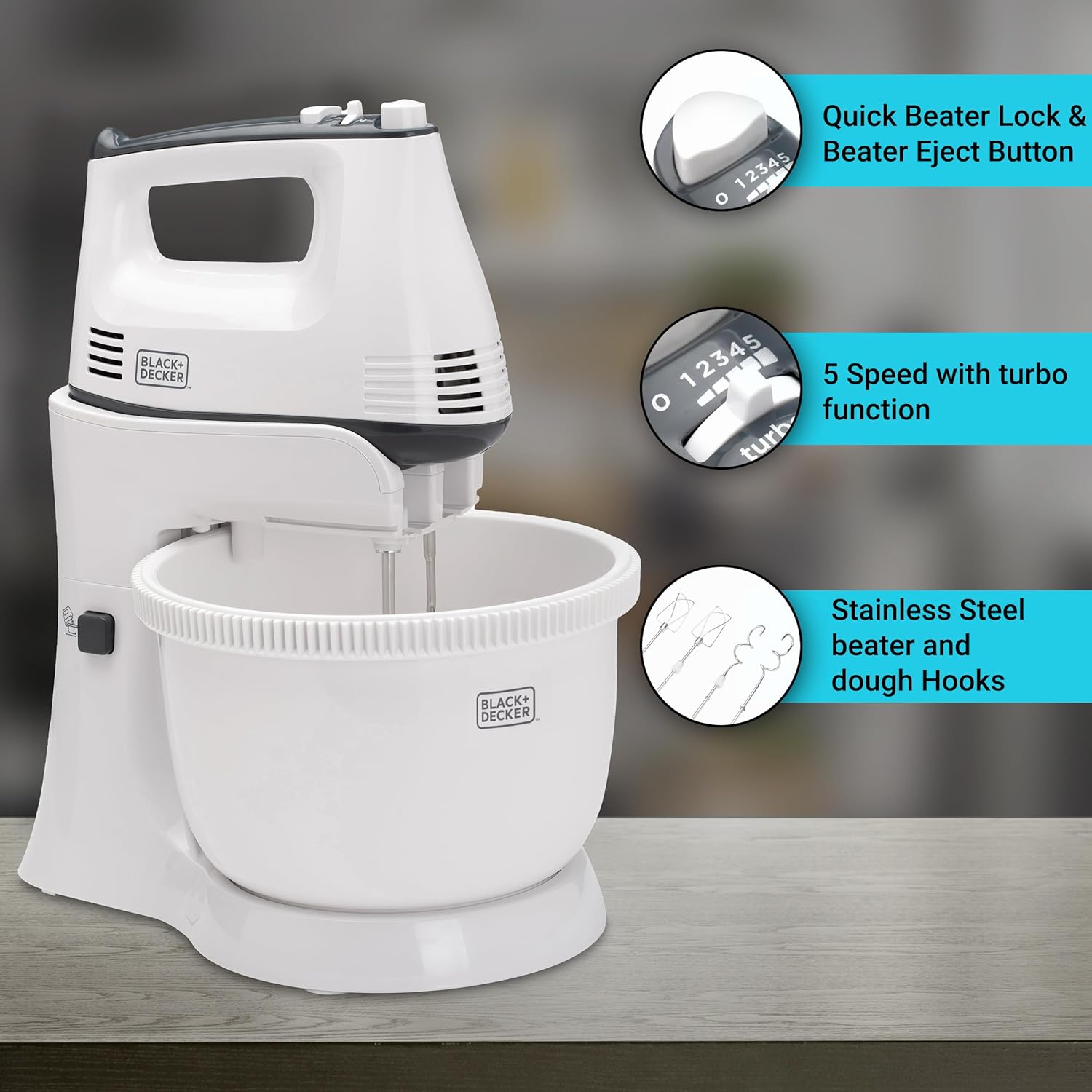 Black+Decker, 300W, 5 Speed Multifunction Bowl And Stand Mixer, M700